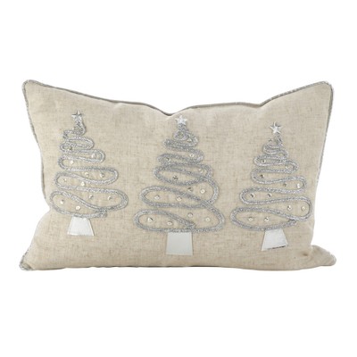 Saro Lifestyle 12"x18" Christmas Tree Trio Poly Filled Lumbar Throw Pillow Silver