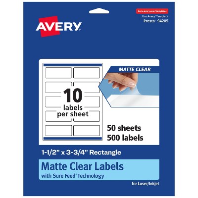 Avery Matte Clear Labels,  1-1/2" x 3-3/4" Rectangle