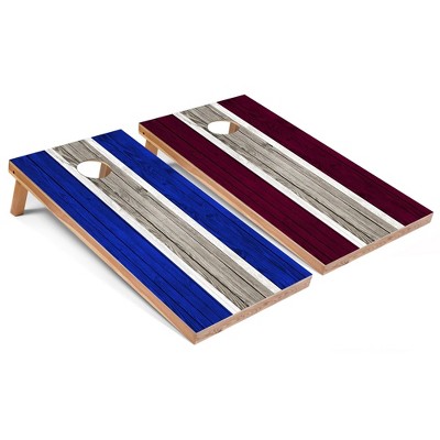 Skip's Garage Royal and Maroon Striped Cornhole Board Set, Includes 2 Boards, 8 Bags