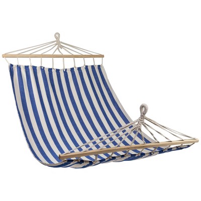 Northlight Striped Macrame Quilted Two Person Double Hammock - 9' x 56" - Blue and Cream