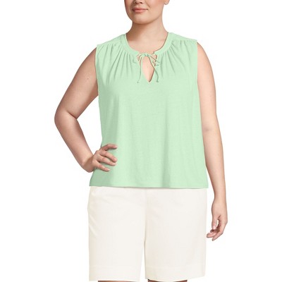 Lands' End Women's Linen Blend Notch Neck Swing Tank Top