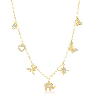 Bella Silver Sterling Silver, Heart, Dragonfly, Elephant, Star, Butterfly & Cluster Necklace - Gold Plated - Gold - 16+2 Inch
