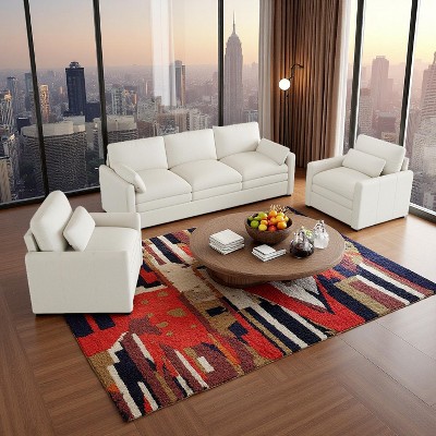 Polibi 3-Piece Oversized Chenille Sofa Set with Double Cushion & Lumbar Support