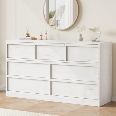 Garvee Modern Double Dresser Organizer with 7 Drawers Large Storage, Wooden Chest of Drawers for Living Room, Bedroom, Nursery, Hallway