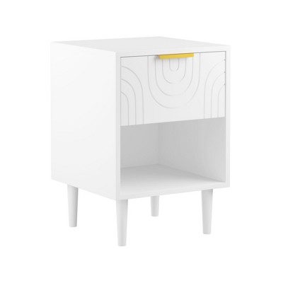 Cesicia 22.83'' H Modern White Nightstand with 1 Drawer and 1 Open Shelf, Gold Handle, for Bedroom