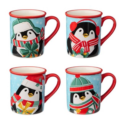 Certified International (Set of 4) 18oz Christmas Whimsy Penguin Mugs