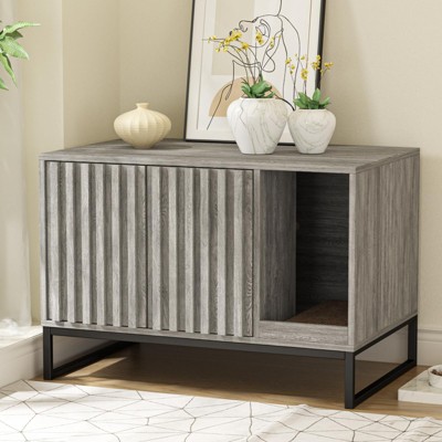 Modern Cat Litter Box Enclosure Furniture with Scratch Pad, Cat Washroom House