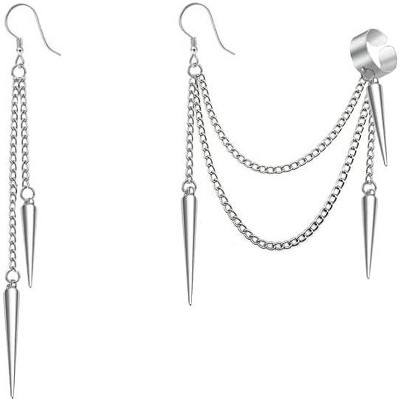 Asymmetric Threader Earrings: Black Punk Dangle Cuff for Men & Women | No Piercing Required