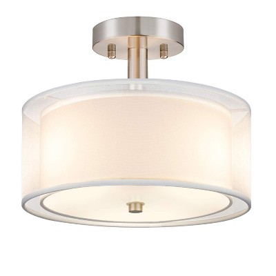 Itopfox 3-Light Semi Flush Mount Ceiling Fixture, Drum Light with Double Fabric Shade, Modern Close to Ceiling Lamps for Dining Room Kitchen