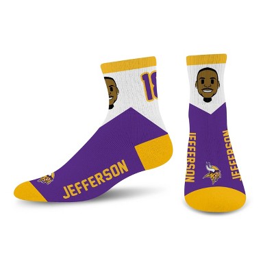 NFL Minnesota Vikings J Jefferson Bobble Youth Socks: Cushioned Heel & Toe, Knit Fabric