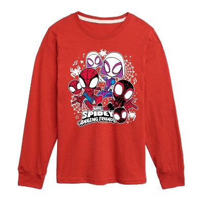 Boys' - Marvel - Spider-Man And His Amazing Friends Spidey Friends Stickers Long Sleeve Graphic T-Shirt