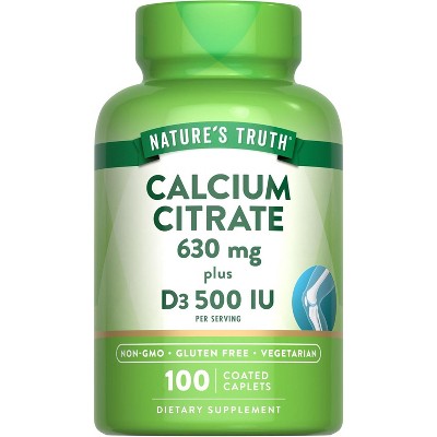 Nature's Truth Calcium Citrate 630mg with Vitamin D3 (500 IU) | 100 Caplets
