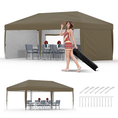10x20 Pop-Up Canopy Tent with 4 Sidewalls – Commercial Street Vendor Shelter with Easy One-Person Setup, Wheeled Bag, UV Protection, Grey