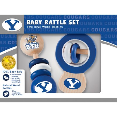 Baby Fanatic Wood Rattle 2 Pack - NCAA BYU Cougars Baby Toy Set