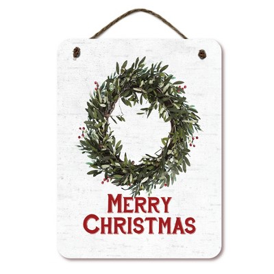 Courtside Market Merry Christmas Wreath 12x16 Hanging Artboard with Twine