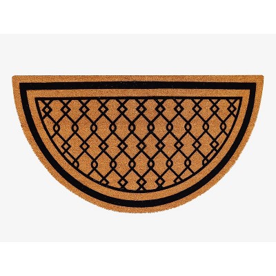 A1HC Natural Coir and PVC Backing Half Round Flock Door Mat, 30"x60", Anti-Shed Heavy Duty Doormats