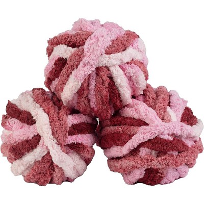 Tie Dye Chunky Yarn 3 Pack Skeins (72 Yards) Tie Dye (Light Pink, Dark Pink, Red) Fluffy Chenille Yarn for Blankets, Knitting, DIY Crafts and Projects