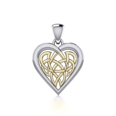 Slickblue Women's Heart Celtic Pendant Necklace, 925 Silver with 14K Gold Accent, Knot Design, 0.87", 18" Chain