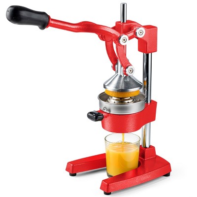 Eurolux Professional Cast Iron Citrus Juicer, Manual Hand Press, Heavy Duty, Stainless Steel Cup, Red