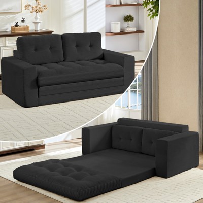 Mjkone 71'' 2-in-1 Convertible Futon Sofa Bed, Corded Fabric Foldable Tufted Buttons Loveseat Sleeper Sofa,Space-Saving