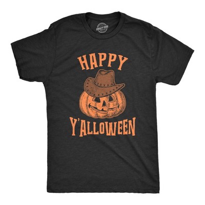 Mens Happy Y'alloween T Shirt Funny Halloween Jack-O-Lantern Cowboy Graphic Novelty Tee - Crazy Dog Men's T Shirt For Halloween Season