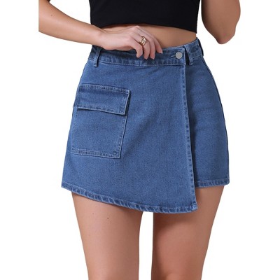 INSPIRE CHIC Women's Country Concert Denim Cargo Faux Wrap High Waisted Mini Skirts