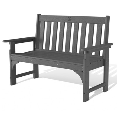 GardenJoy 2-Person Outdoor HDPE Garden Bench with Heart Detail & Wood Grain, 1-Piece