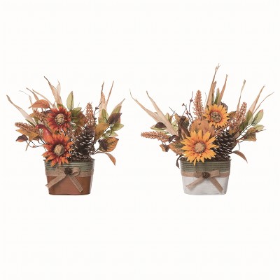Transpac Floral Milk Jug Centerpiece Set of 2 Fall Harvest Home Decorations for Autumn Thanksgiving