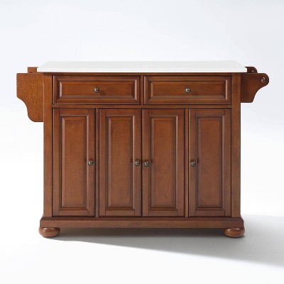 Alexandria Stone Top Full Size Kitchen Island/Cart Cherry/White - Crosley: Granite Surface, Adjustable Storage, Towel Bar