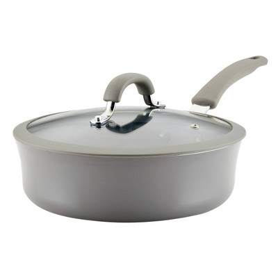 Rachael Ray Cook + Create Aluminum Nonstick Saute Pan with Lid 3qt Gray: Hand Wash, Gas & Induction Compatible