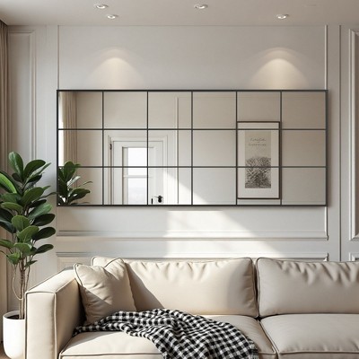 69"x30" Black Rectangle Full-Body Mirror Metal Frame Full-length Mirror with Window Panes for Bathroom Bedroom Entryway Living