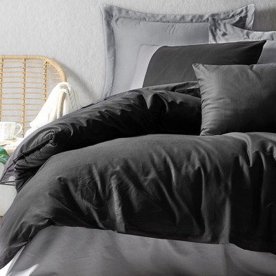 SUSSEXHOME Solid Collection Black Gray Gentleman Duvet Cover Set, Duvet Cover, 1 Duvet Cover, 1 Fitted Sheet and 2 Pillowcases