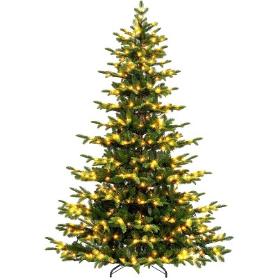 Vivatrees 6 Ft Prelit Artificial Christmas Tree With Warm White Lights, Metal Stand, Hinged Branches, Xmas Tree for Decor, Green