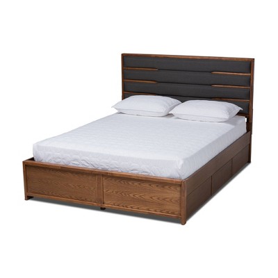 Elin Wood Platform Storage Bed with Drawers Dark Gray/Walnut - Baxton Studio