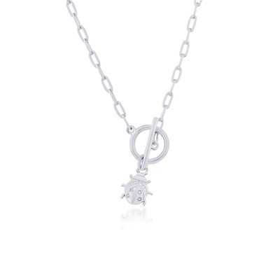 Bella Silver Sterling Silver Ladybug Charm Paperclip Toggle Necklace - Silver - 16+2 Inch