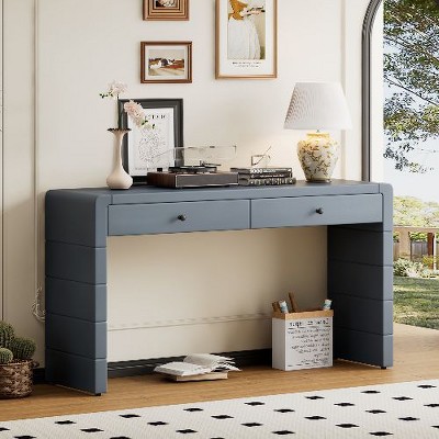 PAGED Rustic Curved Console Table with Storage, Farmhouse Entryway Sofa Tables, Wooden Entryway Table with 2 Drawers