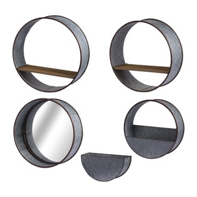 Gulches 5-Piece Farmhouse Round Metal Wall Planter Set