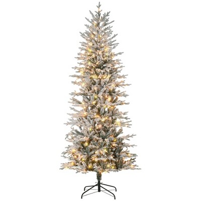 Soscooter 7.5ft Tall Prelit Artificial Christmas Tree Holiday D¨¦cor with 850 Snow Flocked Branches, 350 Warm Yellow Clear Lights, Auto Open