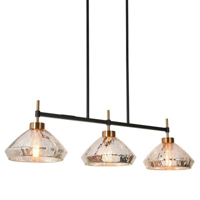 LNC Anila Matte Black and Polished Gold Linear LED Kitchen Island Light