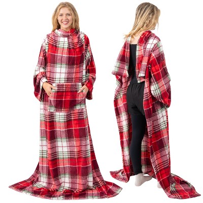 PAVILIA Fleece Wearable Blanket with Sleeves, Warm Cozy Soft Functional Lightweight Sleeved Throw Adults Men Women