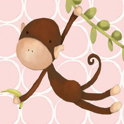 Oopsy Daisy's Hanging Monkey - Red Canvas Wall Art - Size 10x10