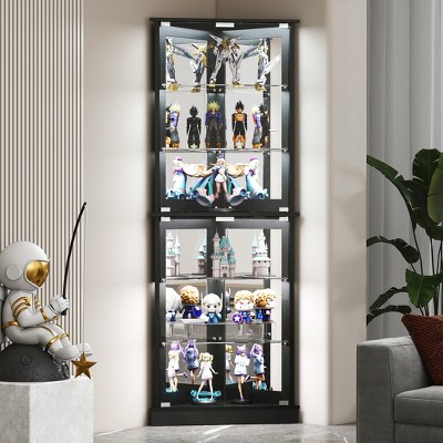 Skyzoo Corner Display Cabinet with RGB LED Lights, 6-Tier Curio Cabinet with glass doors for Collectibles, Home, Office,