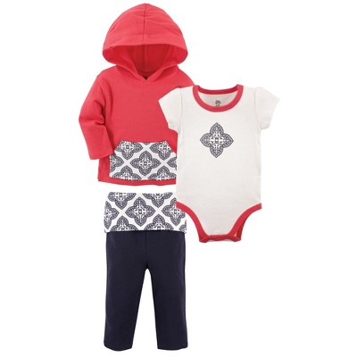 Yoga Sprout Baby and Toddler Girl Cotton Hoodie, Bodysuit or Tee Top, and Pant, Ornate Clover Baby