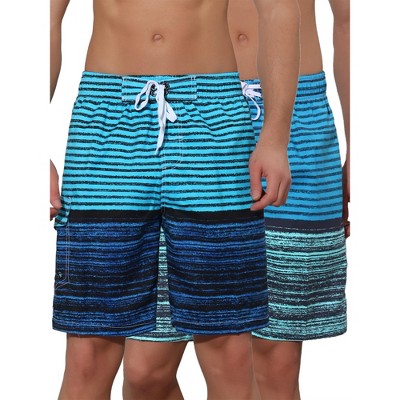 Lars Amadeus Men's Color Block Stripes Pattern Drawstring Waist Swimwear Shorts 2 Pack