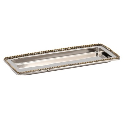 Jiallo Stainless Steel Silver Vanity tray 14 x 5.75", gold plated w/twisted border