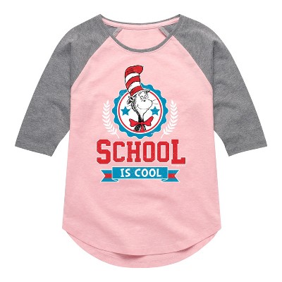 Girls' - Dr. Seuss - Cat in the Hat School Is Cool Shirt Tail Raglan Graphic T-shirt