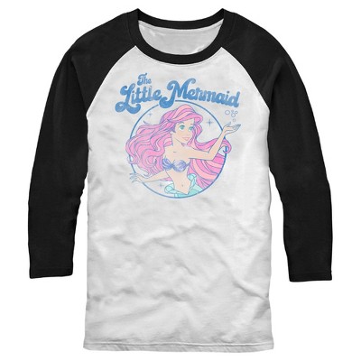 Men's The Little Mermaid Distressed Title and Ariel Baseball Tee