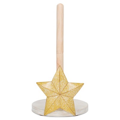 Elanze Designs Gold Tone Star 12 inch Resin and Wood Paper Towel Holder