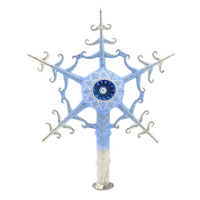 Morawski 12 Inch Ice Blue snowflake Tree Topper Glass Glitter Reflector Finial 17726