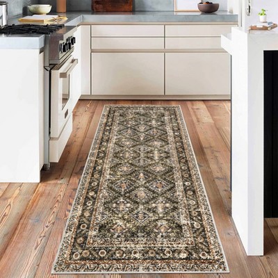 Floral Machine Washable Rugs,Boho Ultra Thin Soft Bedroom Floor Throw Carpet for Dorm Bathroom Nursery